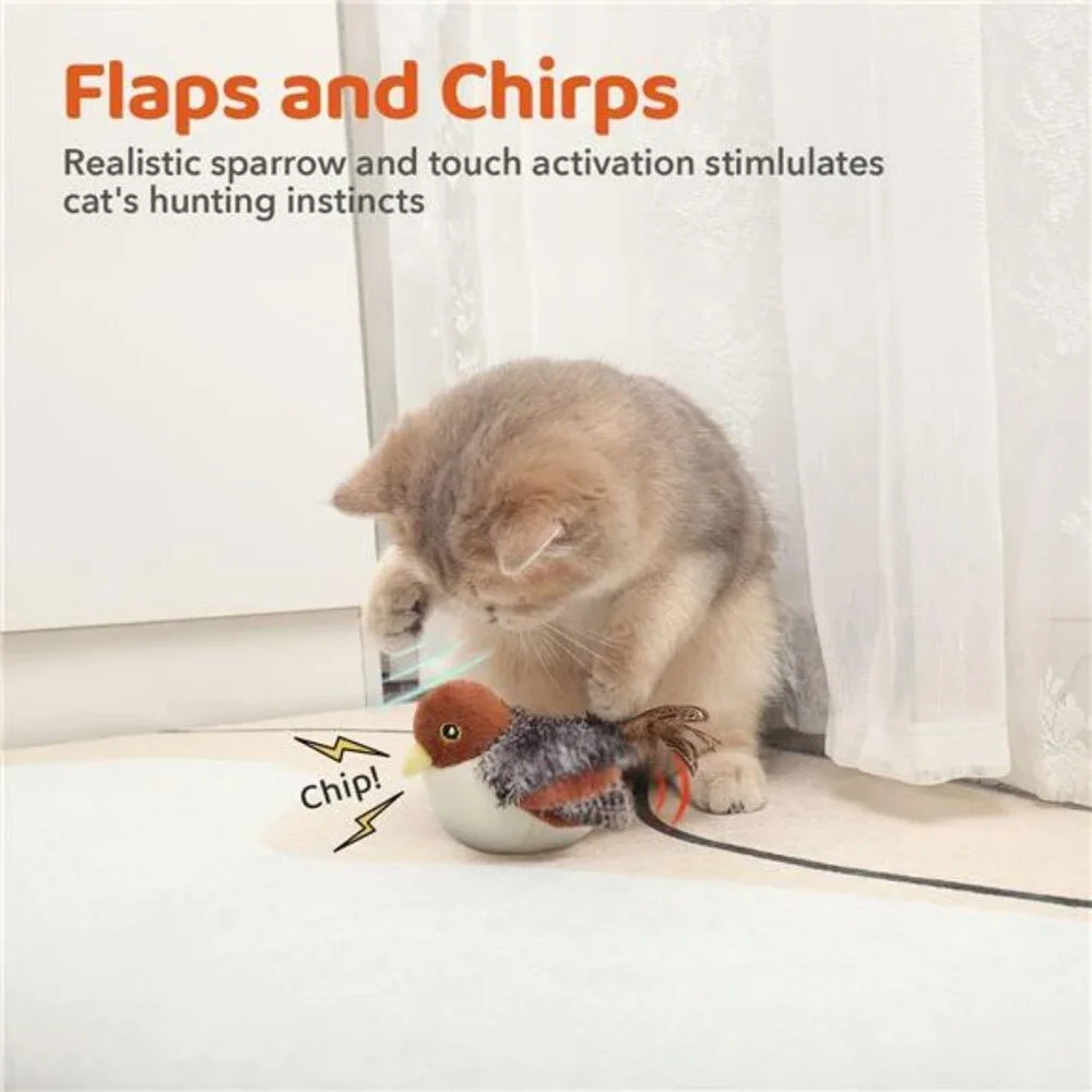 Cat Toys Rechargeable Flapping Bird Sparrow, Lifelike Chirp Tweet,